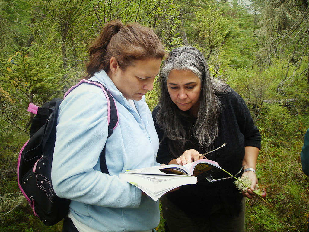 Midwifery student and Aboriginal Midwife Darlene Birch study medicinal plants.